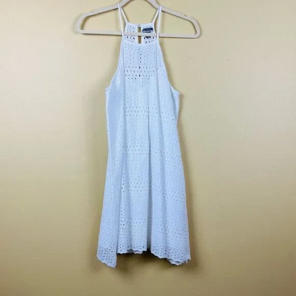 Chelsea 28 Dress White Eyelet Halter Neck Sleeveless Mini 100% Cotton - Picture 3 of 7